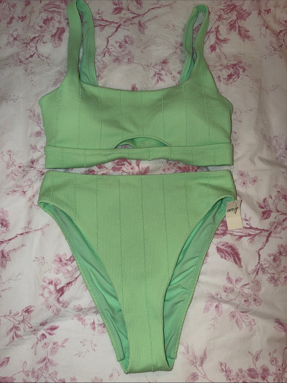 aerie Mint Ribbed Bikini Set
